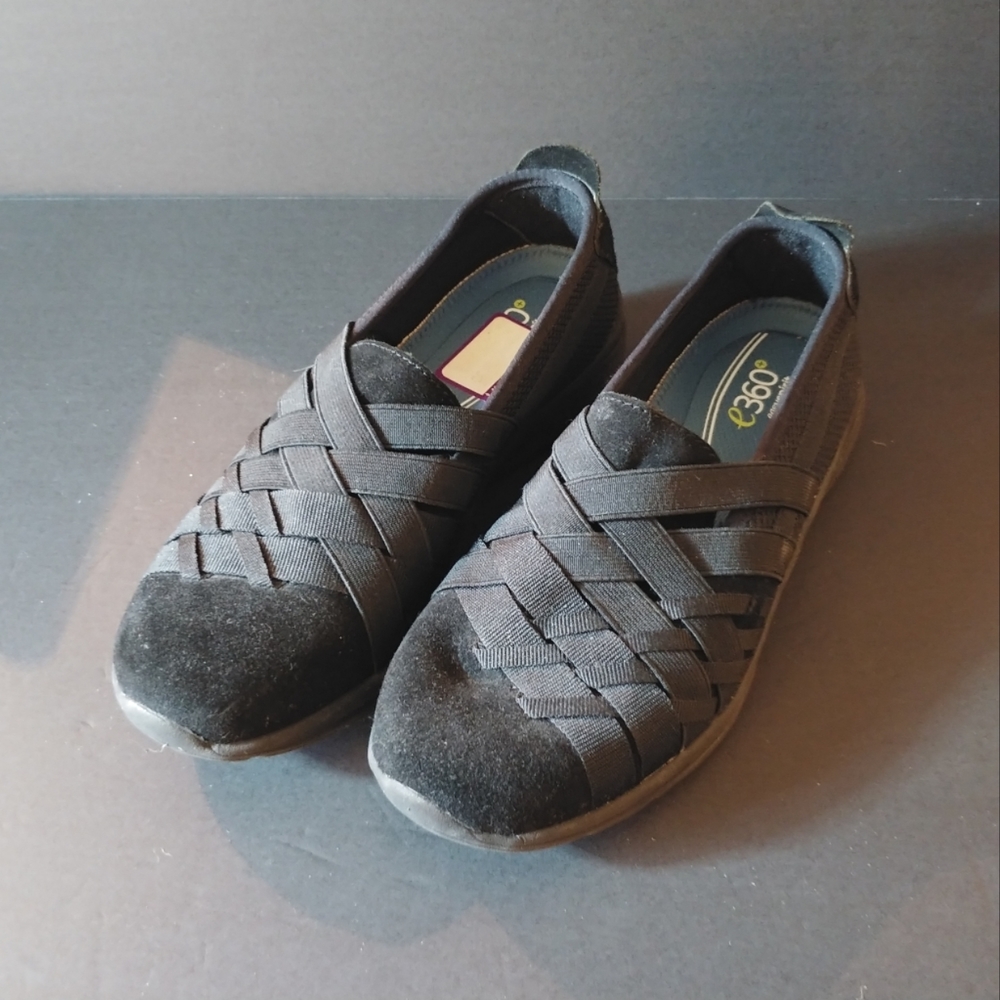 Black Casual e360 Shoes Easy Spirit Criss Cross Pattern Leather